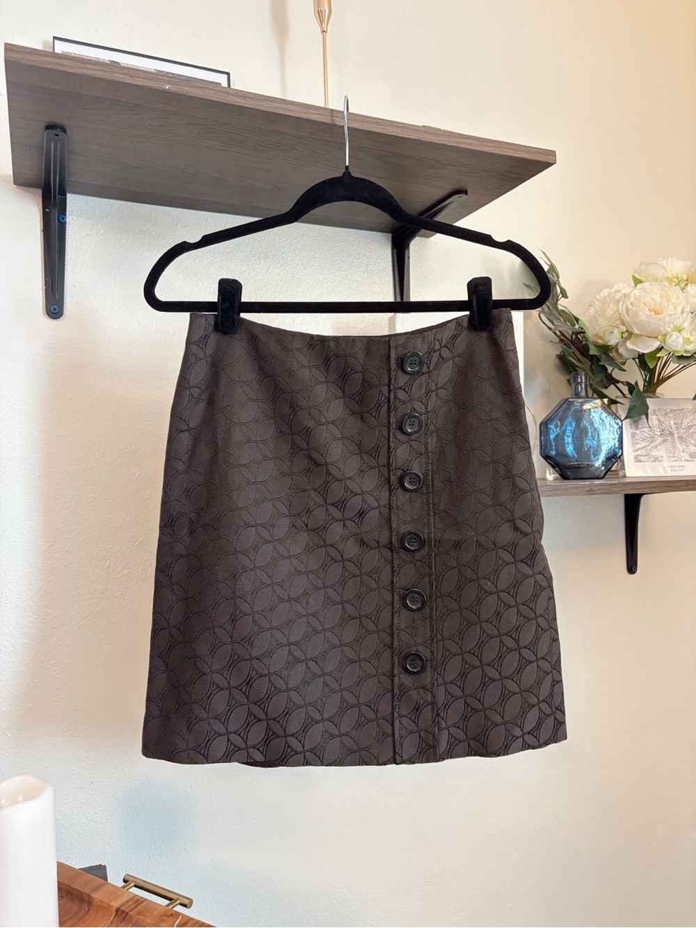 Vintage Y2K Ann Taylor Button Front Brown Patterned Mini Skirt